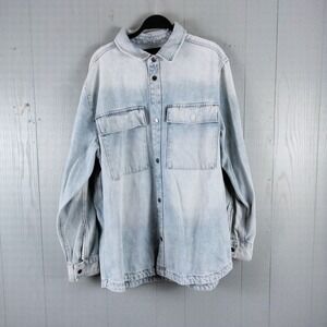 Vintage No Boundaries Oversized Denim Chore‎ Shirt Mens L Workwear Shacket Snaps